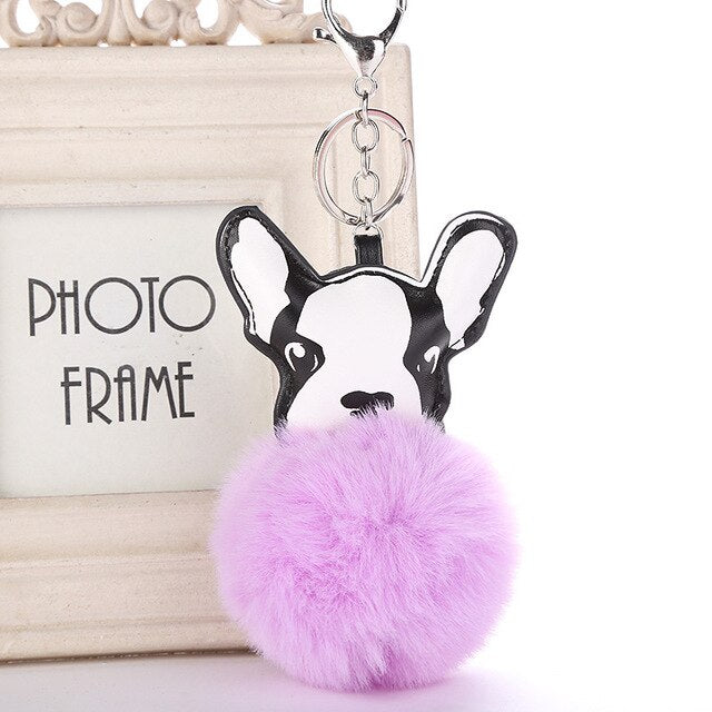 Cute Fluffy Faux French Bulldog Keychain